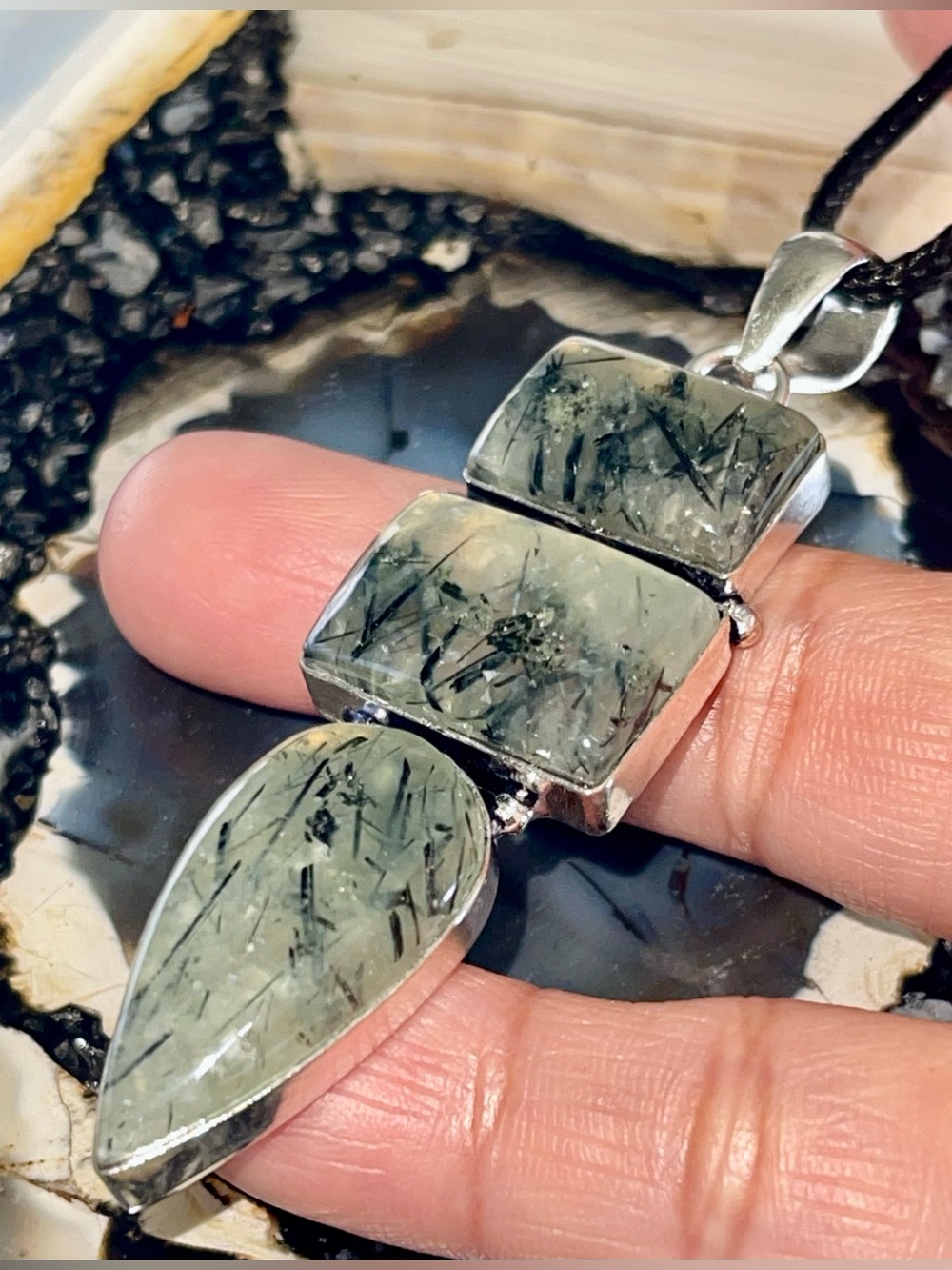 Needle-Like Prehnite Pendant 2 7/8” - Stone of Dreaming